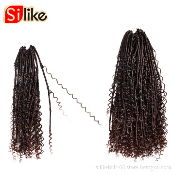 High Quality Brown 20 Inch Hippie Locs Boho Faux Locs With Curly Hair Goddess Locs Crochet Synthetic Braids Hair Extensions